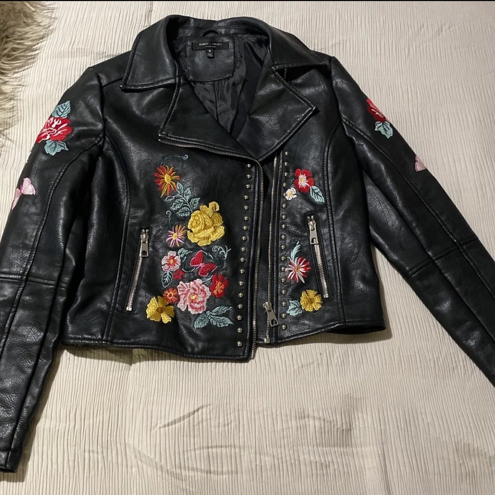 Embellished moto-jacket (medium) faux leather
